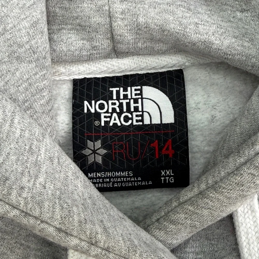 The North Face RU/14 Hoodie Mens XXL Gray Red White Blue Vertical‎ Logo Pullover